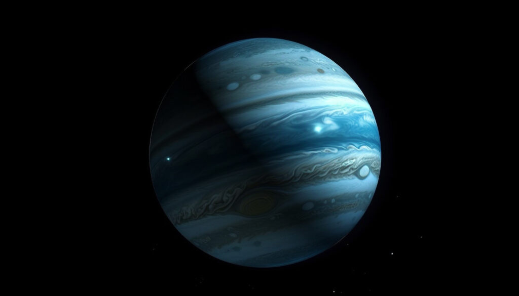 Glowing satellite orbits black background, star field behind generated by artificial intelligence